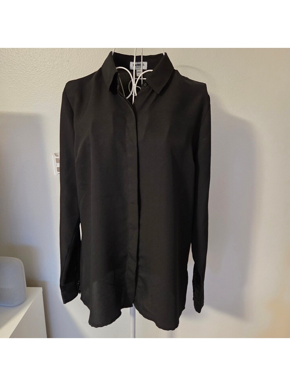 Express Women's Portofino Black Long Sleeve Button-Up Shirt Medium